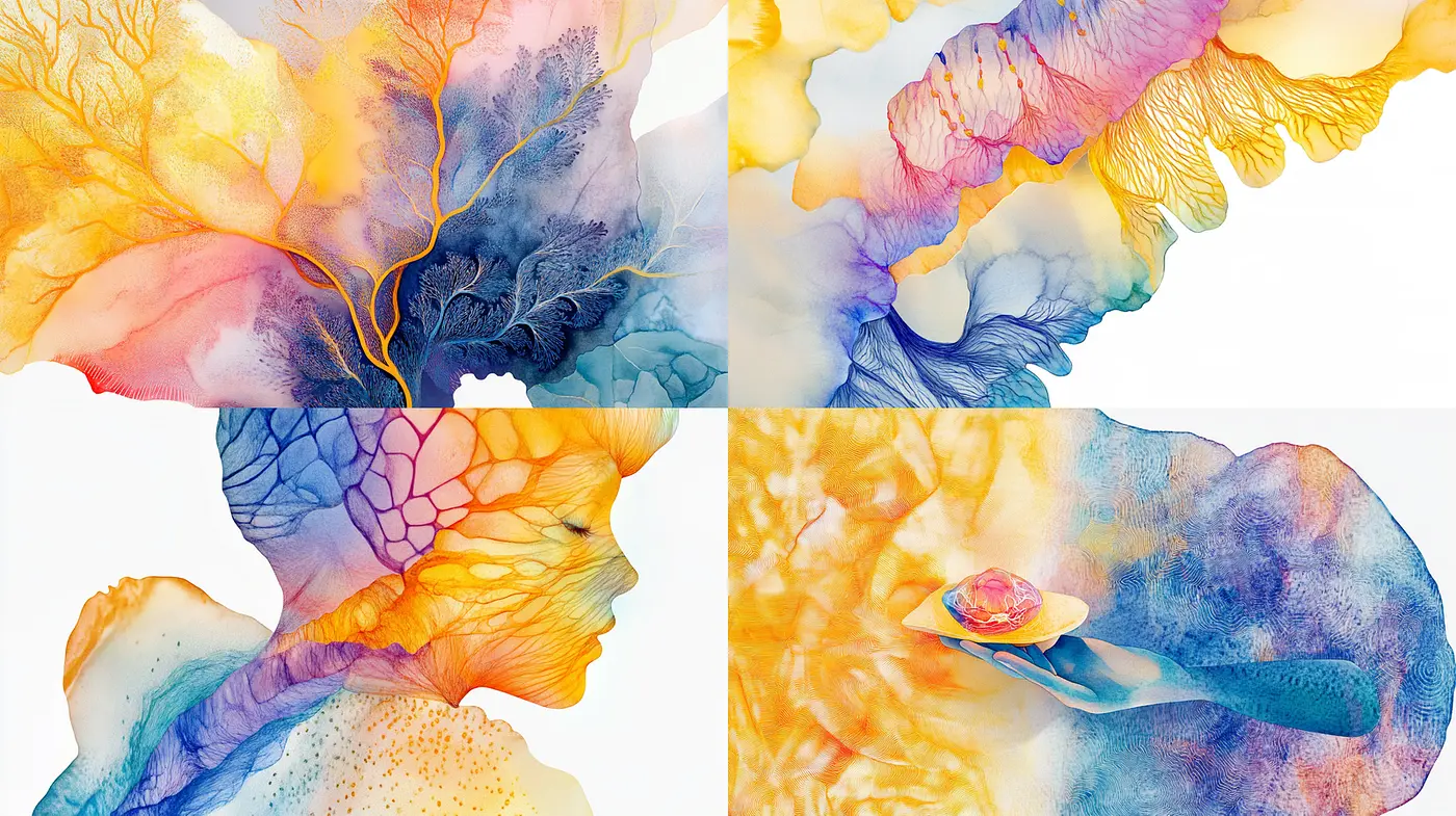 Vibrant Abstract Watercolor Art with Organic Textures and Ethereal Quality - Midjourney sref style