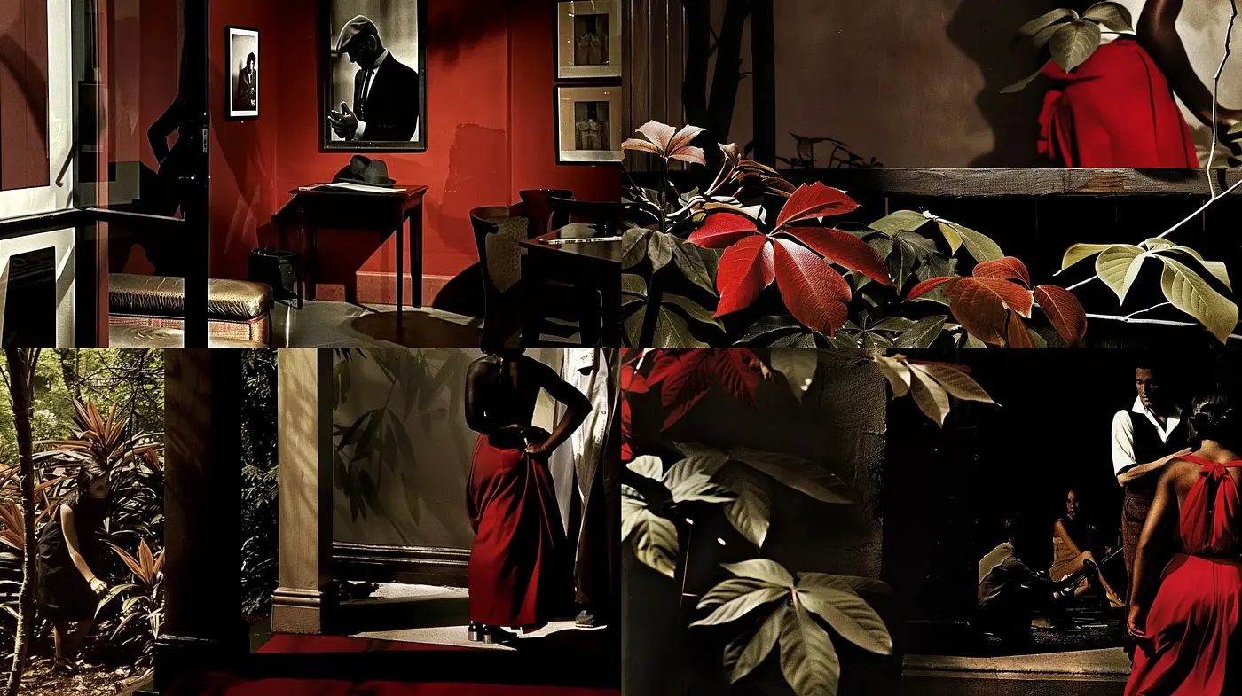 Noir-Inspired Cinematic Expression in Warm Tones and Striking Contrasts - Midjourney sref style