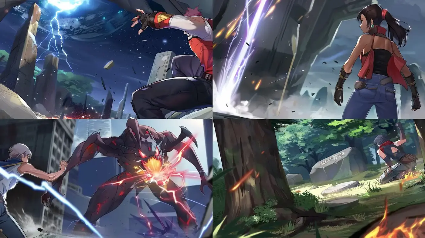 Dynamic and Energetic Anime-Inspired Action Scenes with Elemental Themes - Midjourney sref style