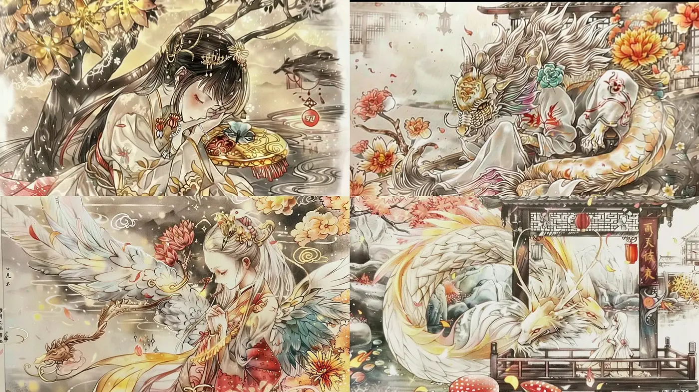 Ethereal Asian Mythology-Inspired Watercolor Aesthetic - Midjourney sref style