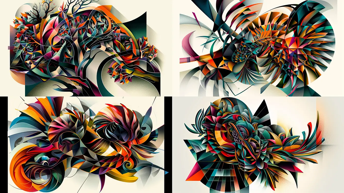 Synchrony of Abstract Expression in Vivid Geometric Blossoms - Midjourney sref style