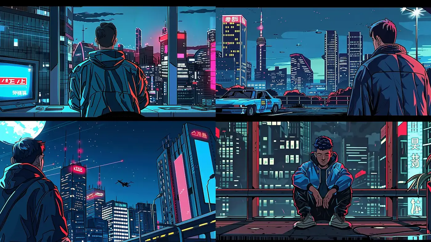Futuristic Urban Scenes with Vibrant Neon Accents - Midjourney sref style