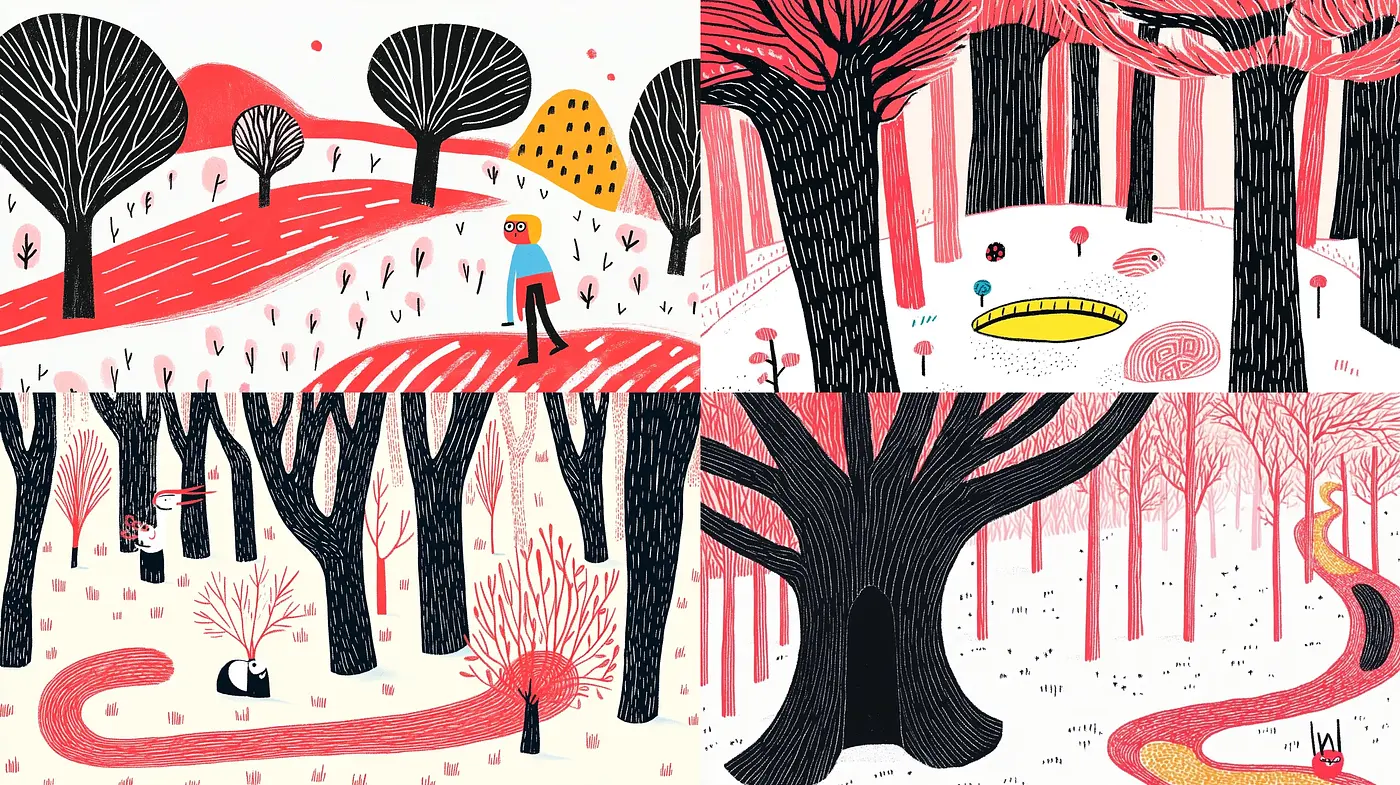 Enchanted Forest Whimsy: A Stylized Exploration of Organic Forms and Linear Textures - Midjourney sref style