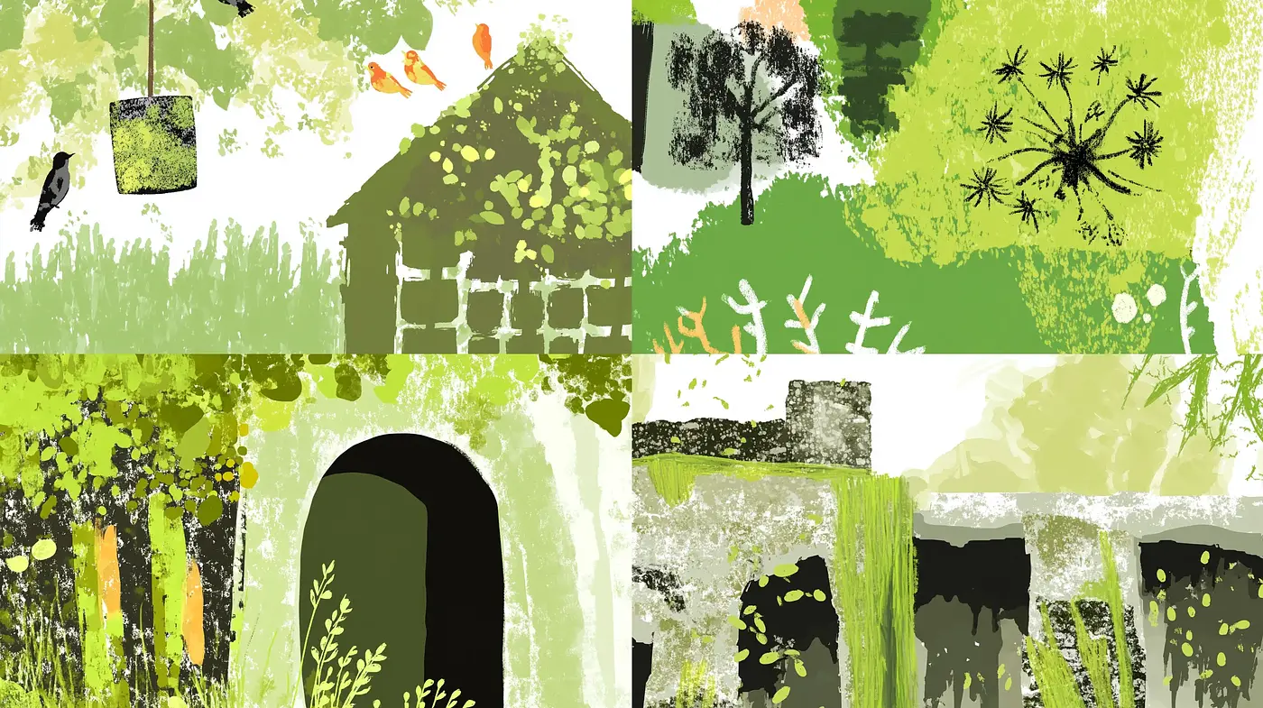 Abstract Greenery: Nature's Textured Mosaic - Midjourney sref style