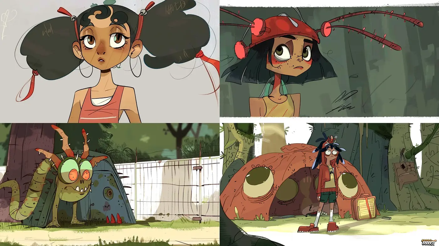 Stylized Cartoon Elegance with Organic and Whimsical Elements - Midjourney sref style