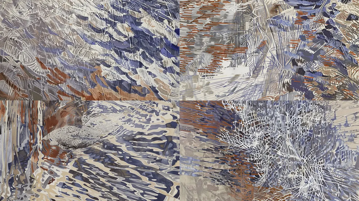 Abstract Textural Symphony in Earthy and Cool Hues - Midjourney sref style