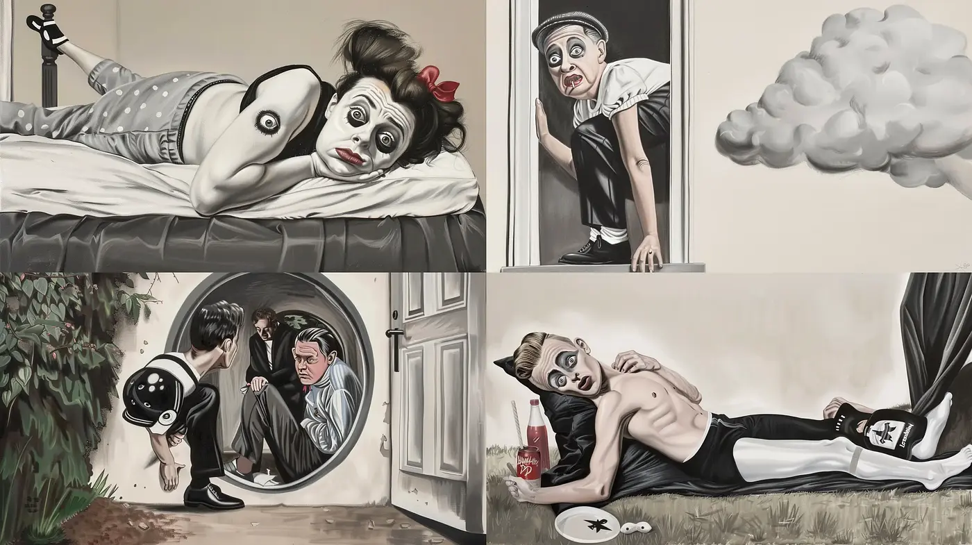 Surreal Monochromatic Tableaus with a Touch of Whimsy - Midjourney sref style