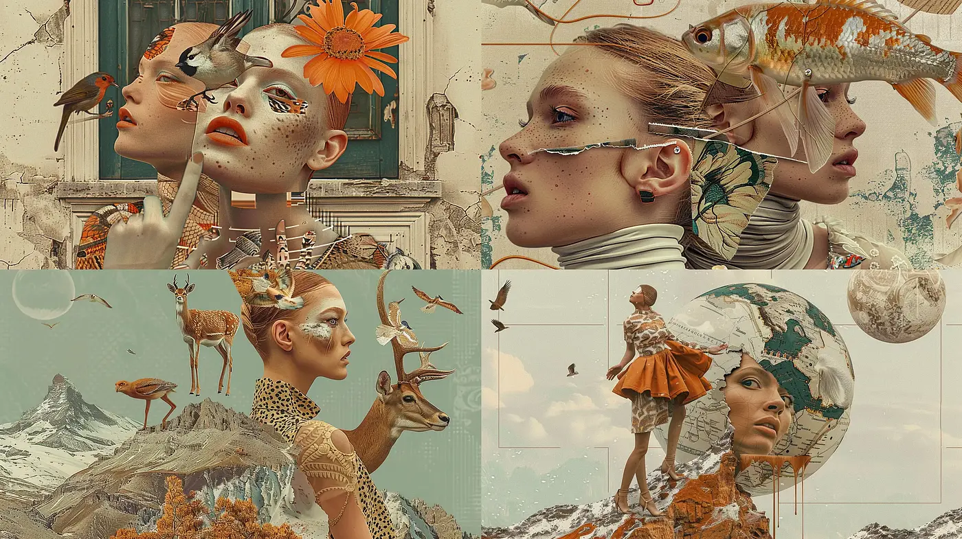 Surreal Earth-toned Montage with Vintage Textural Consistency - Midjourney sref style