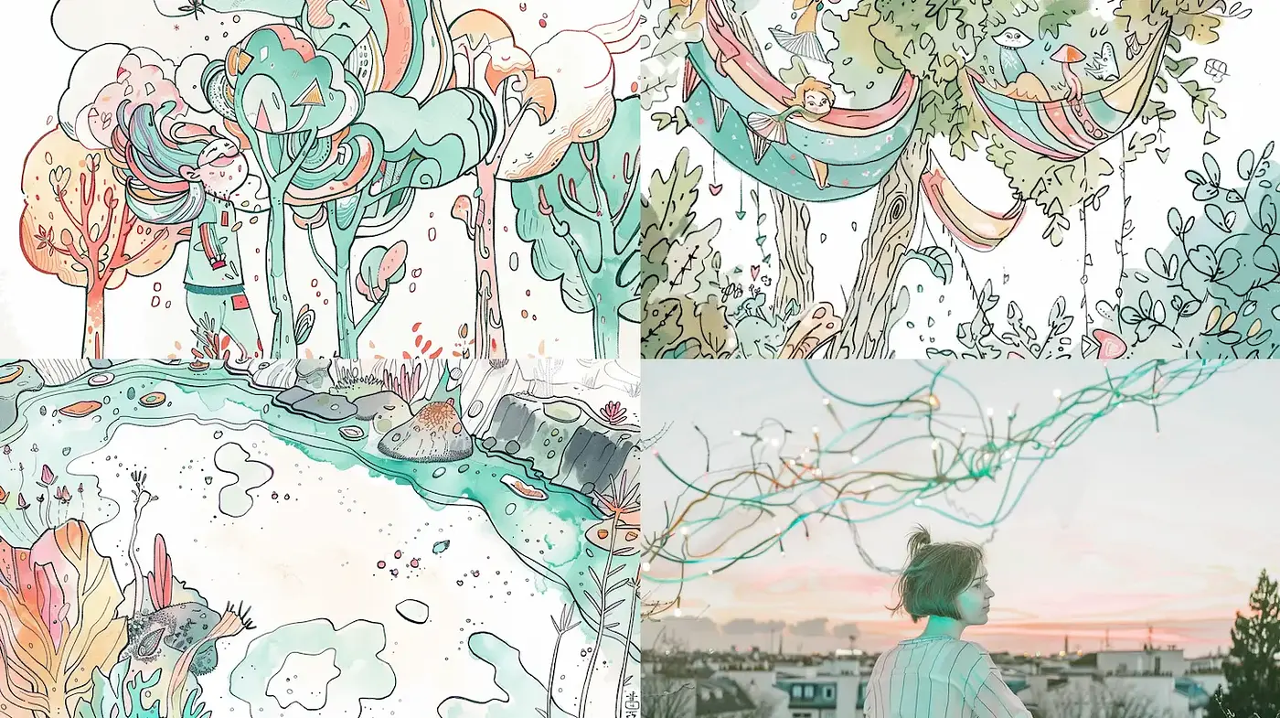 Whimsical Nature Illustrations with a Dreamlike Quality - Midjourney sref style