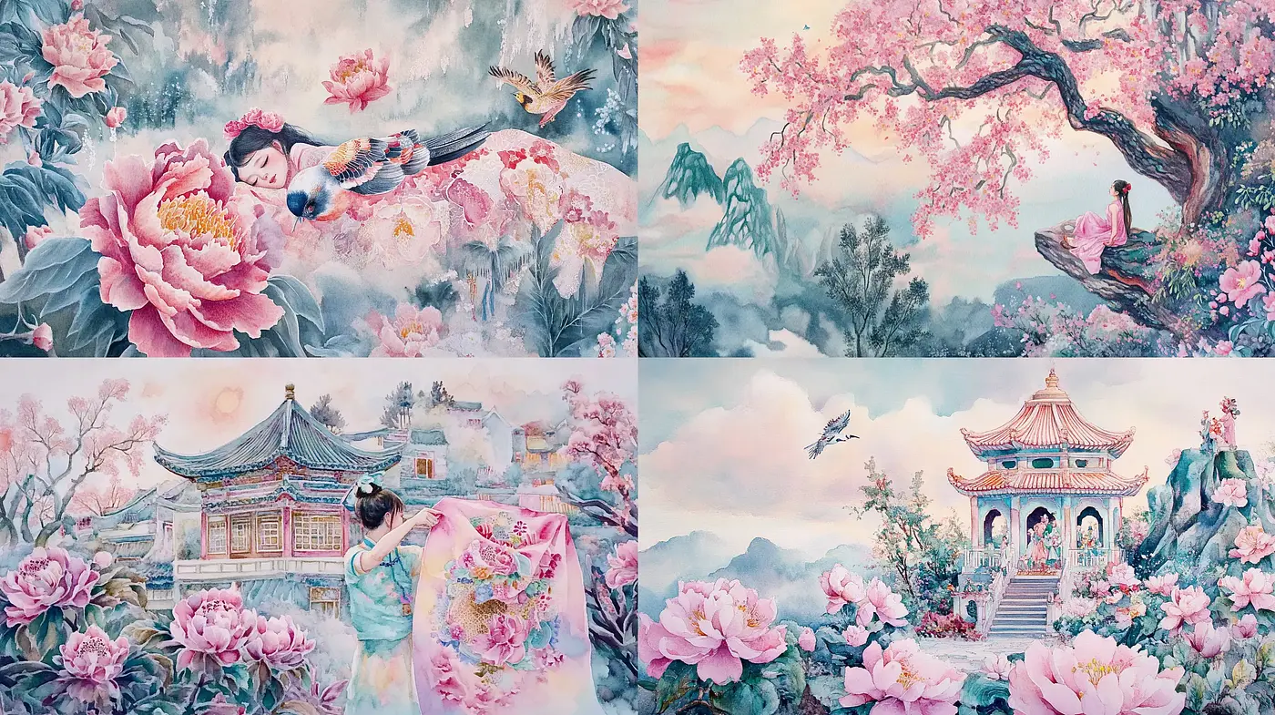 Ethereal Traditional Eastern Botanical Dreamscape - Midjourney sref style