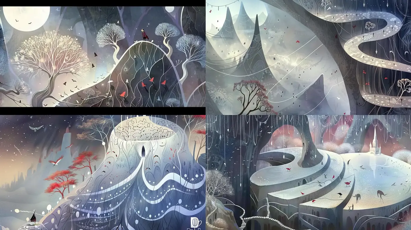 Whimsical Enchanted Forests in Ethereal Twilight - Midjourney sref style