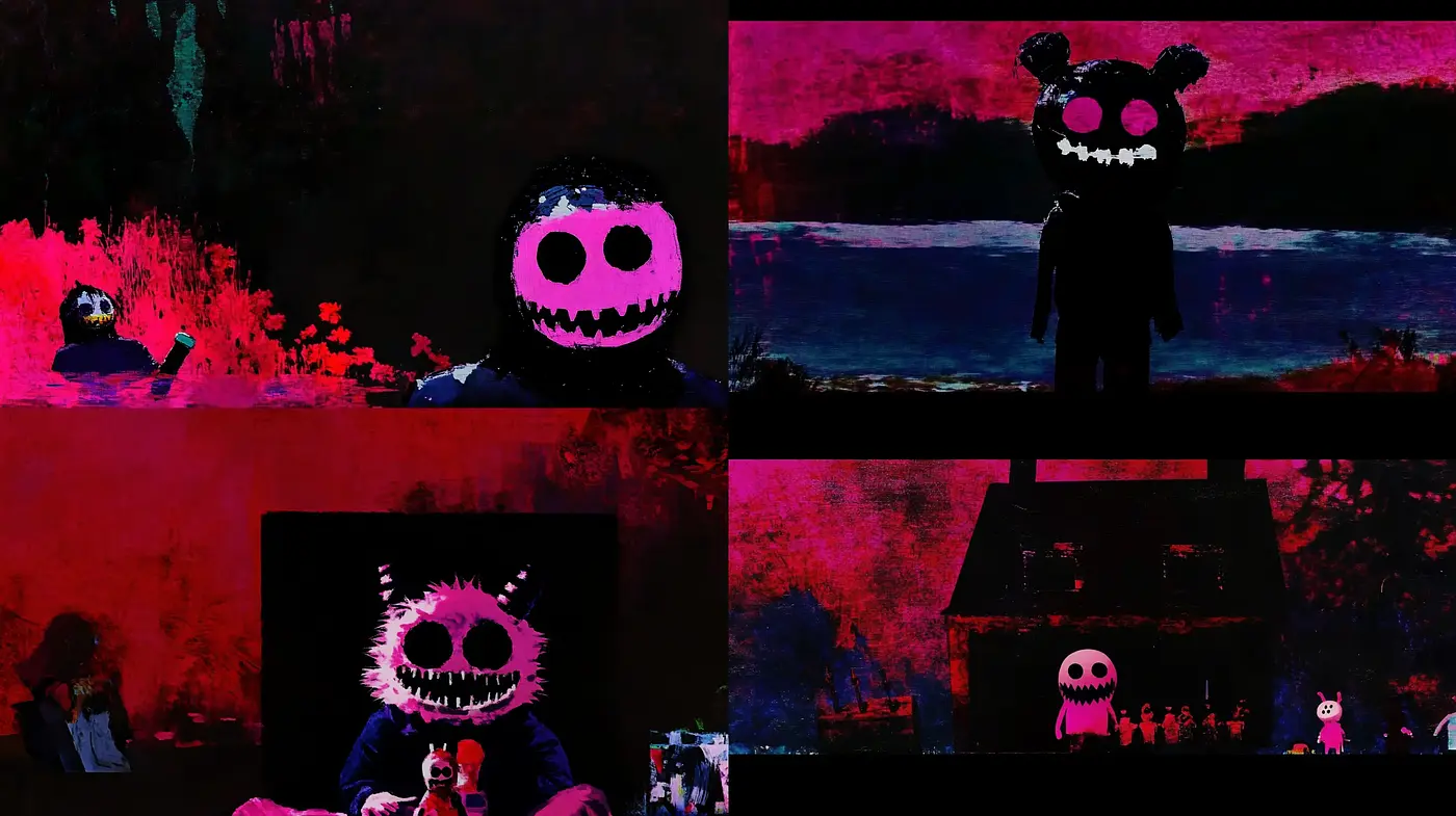 Eerie Nocturne: A Consistent Exploration of Surreal Darkness and Vivid Hues - Midjourney sref style