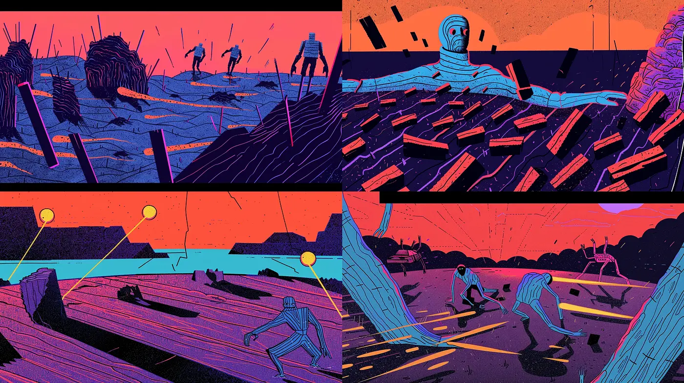 Neon Dystopian Echoes with an Expressionist Undertone - Midjourney sref style