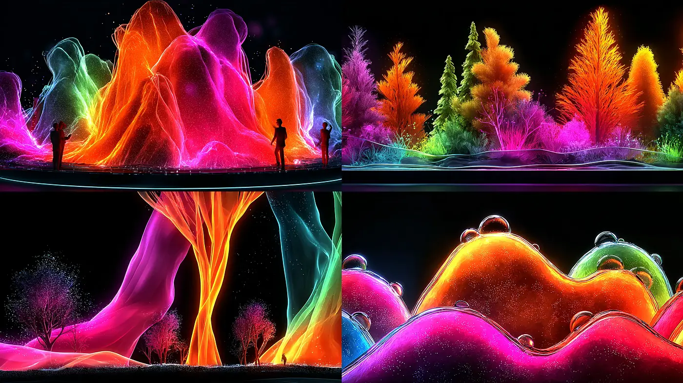 Vibrant and Ethereal Landscape with Fluid Dynamics - Midjourney sref style