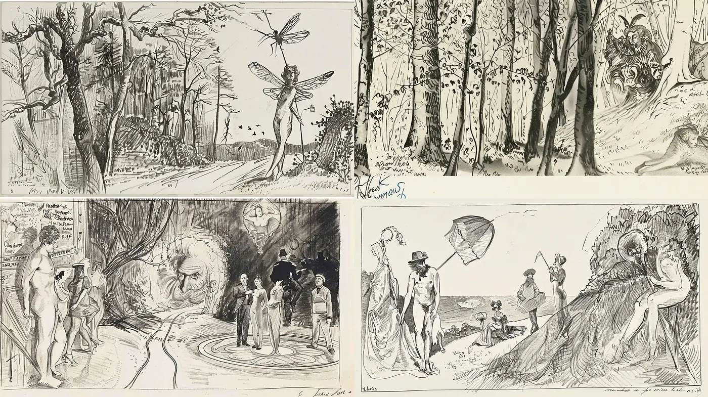 Ethereal Ink Sketches of Otherworldly Escapades - Midjourney sref style