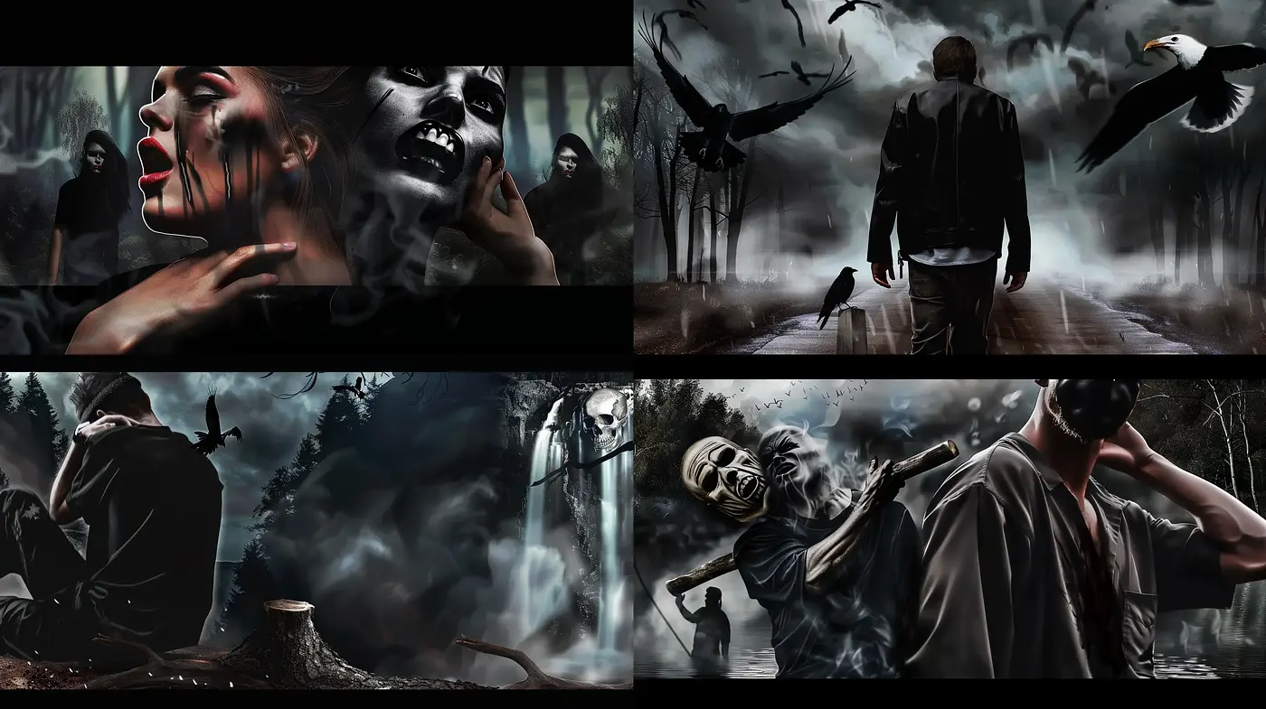 Eerie Gothic Ambiance with Dark Monochromatic Tones and Ethereal Overtones - Midjourney sref style