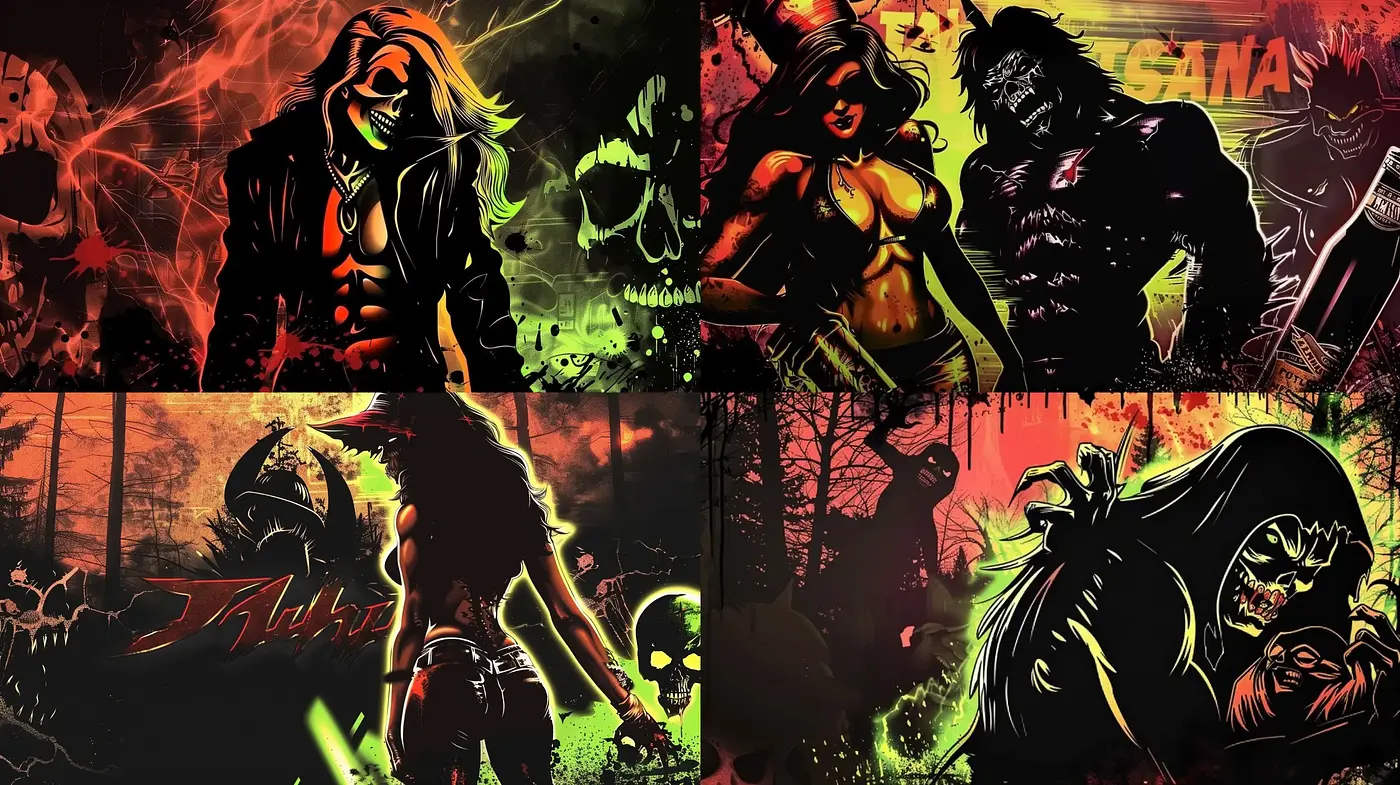 Dark Comic-Inspired Illustrations with Intense Contrast and Sprawling Energy - Midjourney sref style
