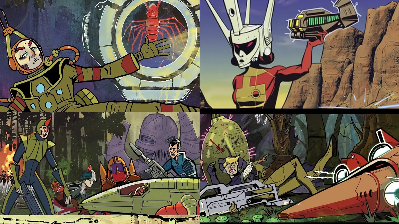 Eclectic Futurism: A Harmonized Blend of Vivid Retro Sci-Fi Artistry - Midjourney sref style