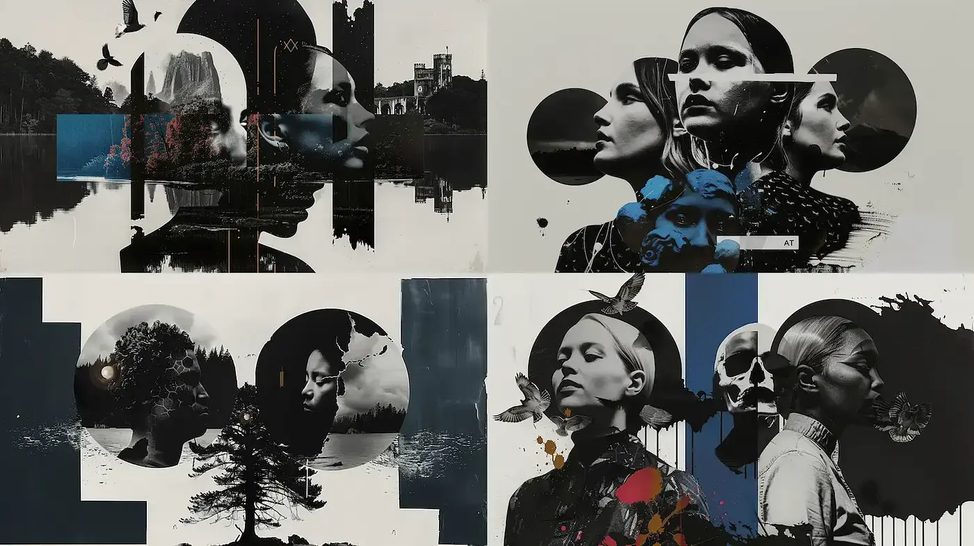 Monochromatic Elegance with Surreal and Fragmented Elements - Midjourney sref style
