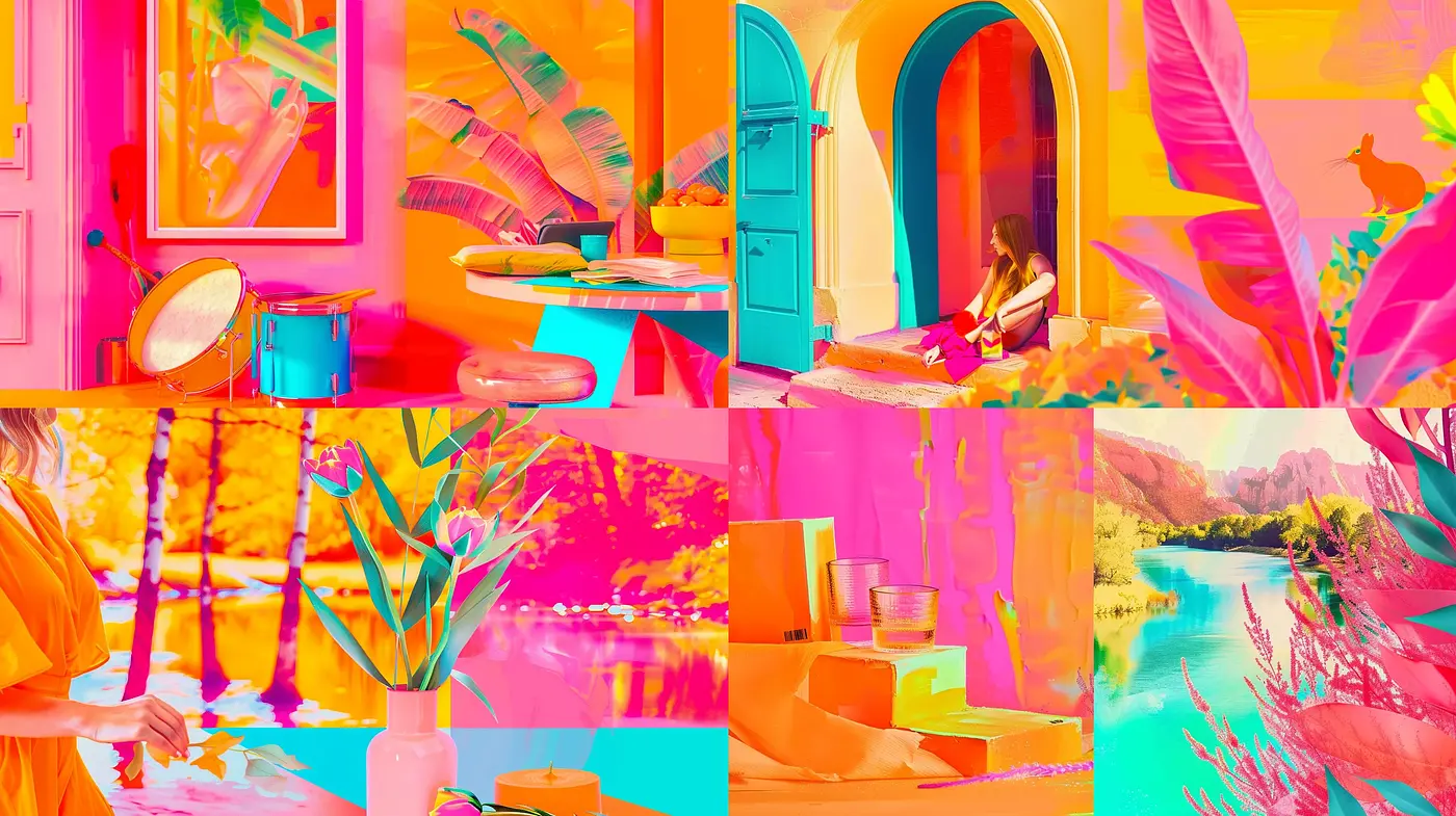 Vibrant Dreamscape: A Synthesis of Vivid Hues and Surreal Textures - Midjourney sref style