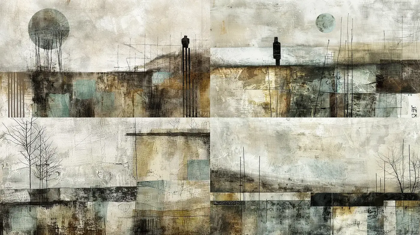 Contemporary Abstract Landscapes with a Distinctive Monochrome Texture - Midjourney sref style