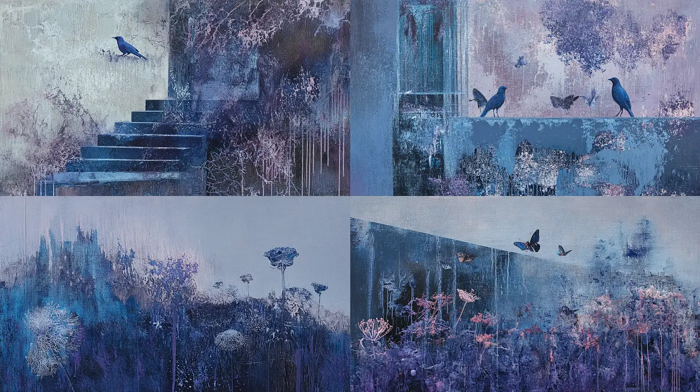 Ethereal Twilight Tranquility: A Harmonious Blend of Dusky Hues and Dreamlike Textures - Midjourney sref style