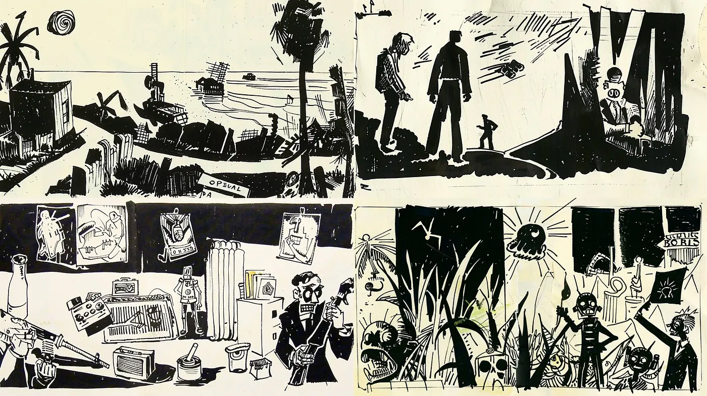 Monochromatic Nocturne: A Symphony of Noir Expressions in Stylized Ink - Midjourney sref style