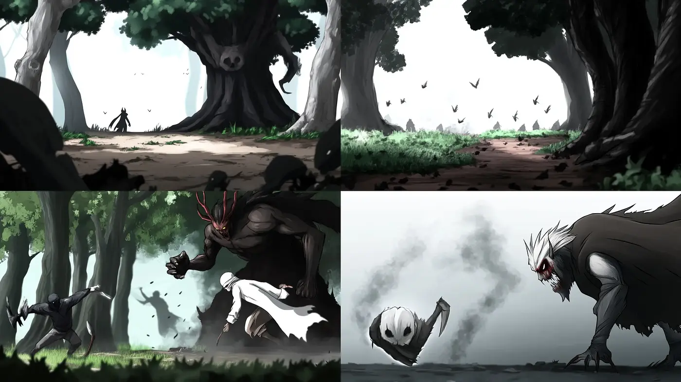 Mystic Shadows and Hues of Enigmatic Forest Encounters - Midjourney sref style