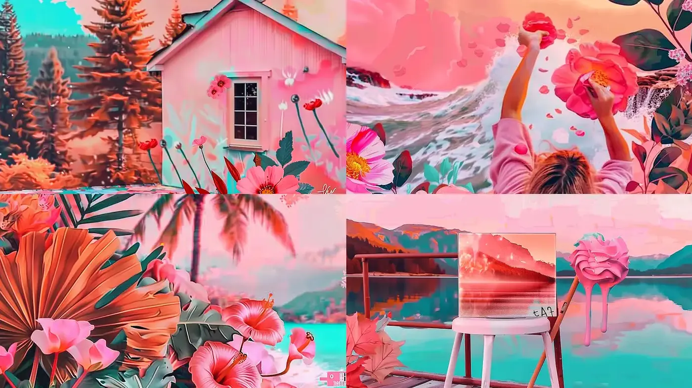 Vibrant and Surreal Floral Landscapes with a Dreamy Aesthetic - Midjourney sref style