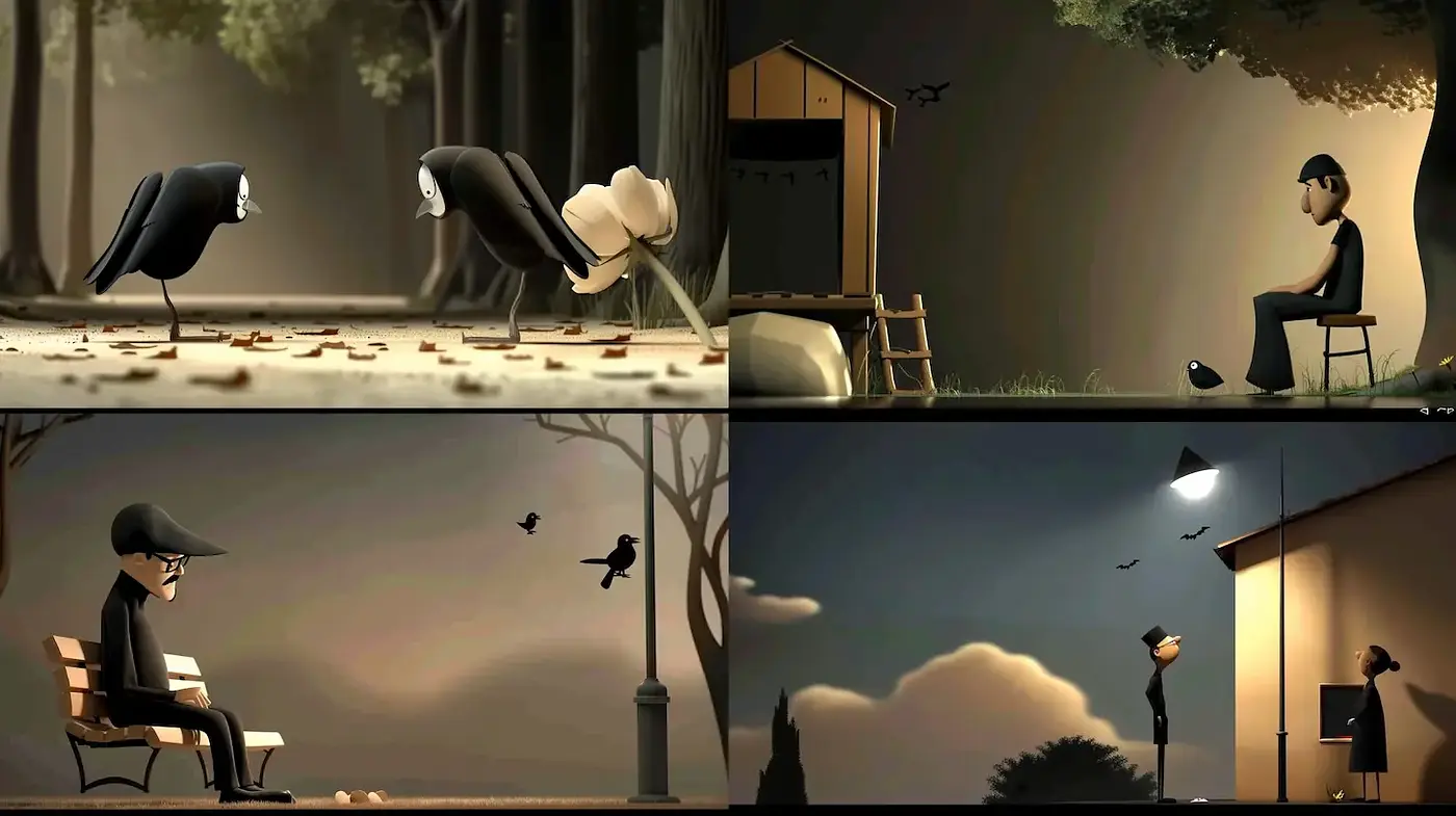 Melancholic and Whimsical Animated Style Evoking Nostalgia - Midjourney sref style