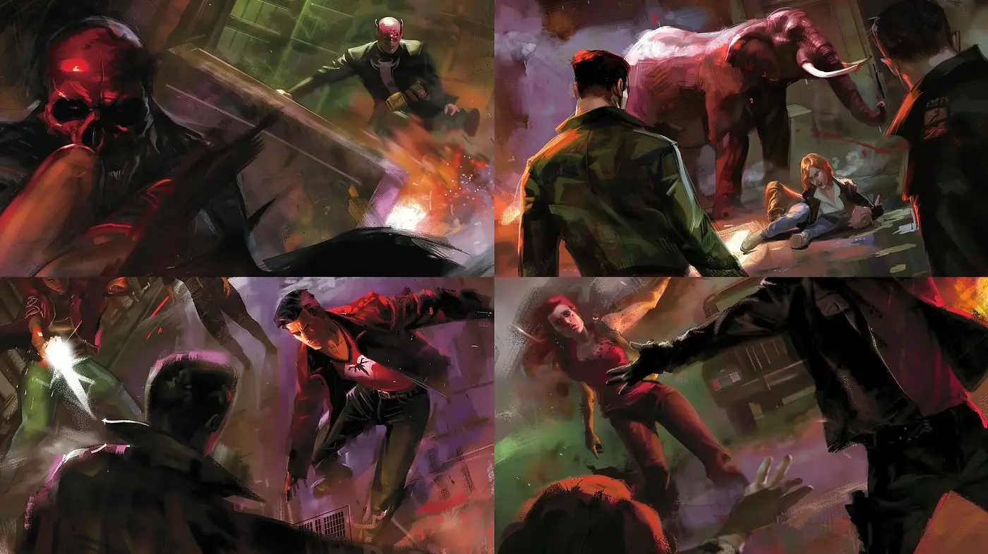 Dynamic Brushwork and Intense Tonal Contrasts in Action-Themed Tableaus - Midjourney sref style