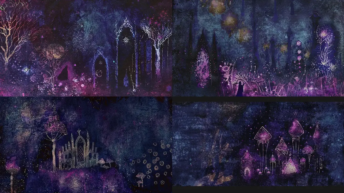 Mystical Nightscapes with Ethereal Flora and Fauna - Midjourney sref style