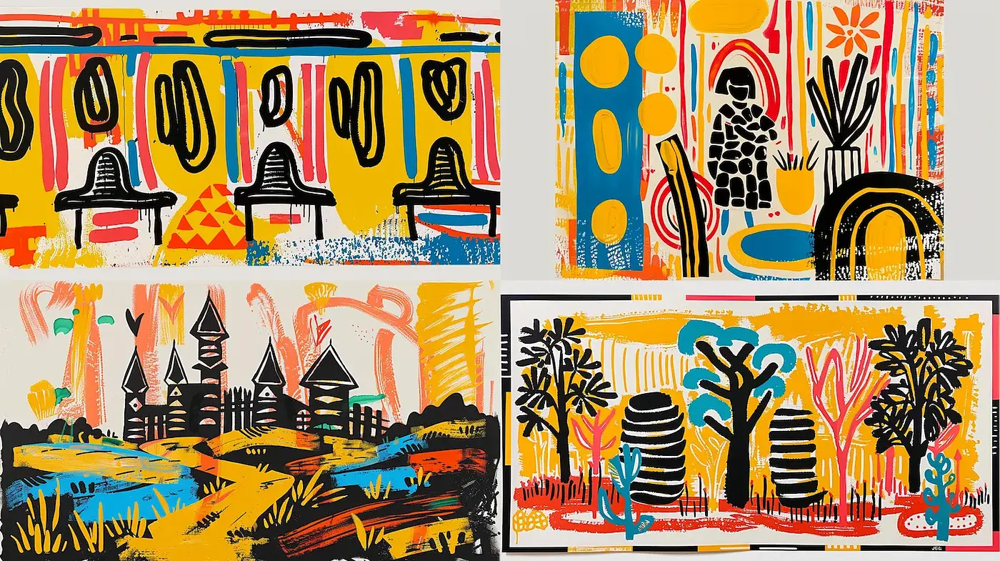 Vibrant Abstract Expressionist Style with a Whimsical Touch - Midjourney sref style