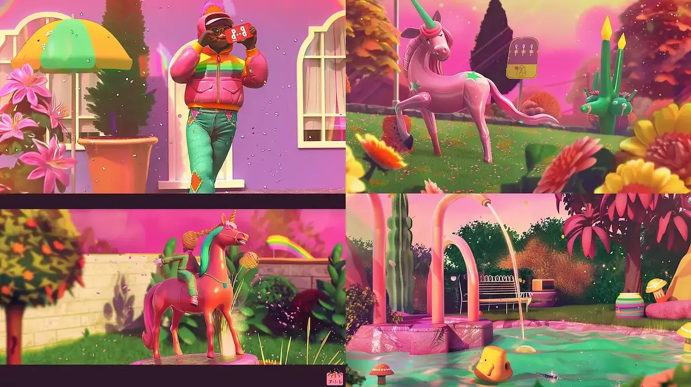 Whimsical and colorful surrealism with nostalgic undertones - Midjourney sref style