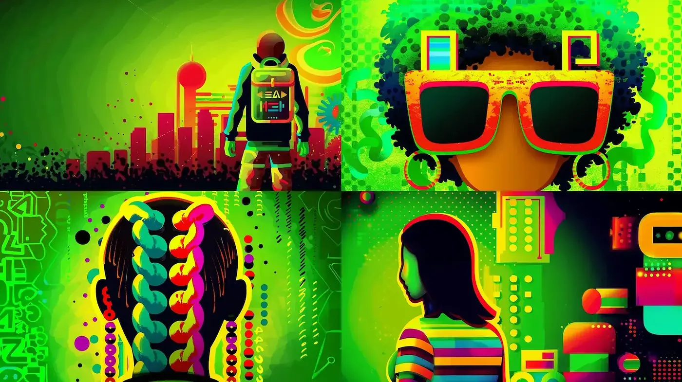 Vibrant Retro Futurism with Bold Color Contrasts - Midjourney sref style
