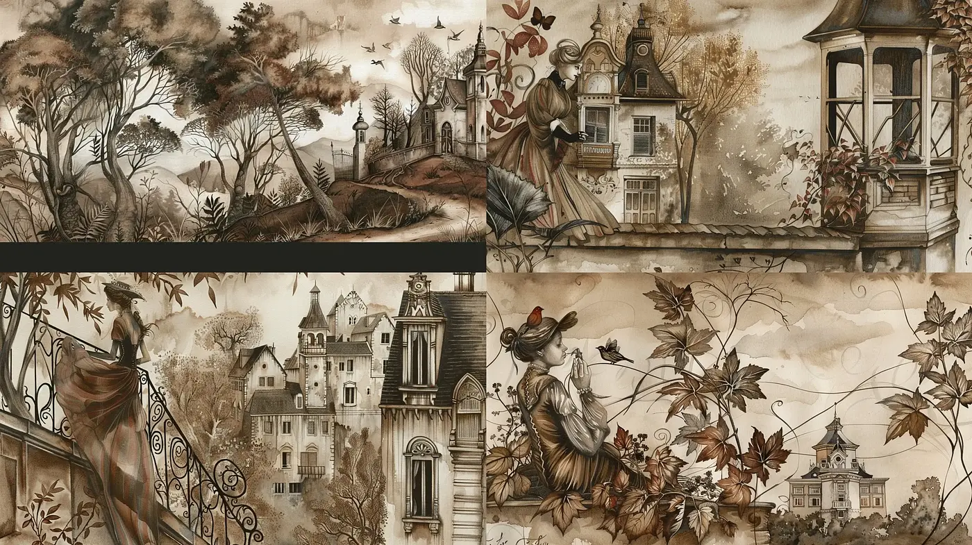 Sepia-Toned Storybook Illustration Style - Midjourney sref style