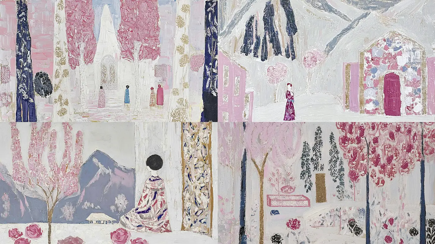 Serene Sakura Impressions: A Textured Pastel Exploration - Midjourney sref style