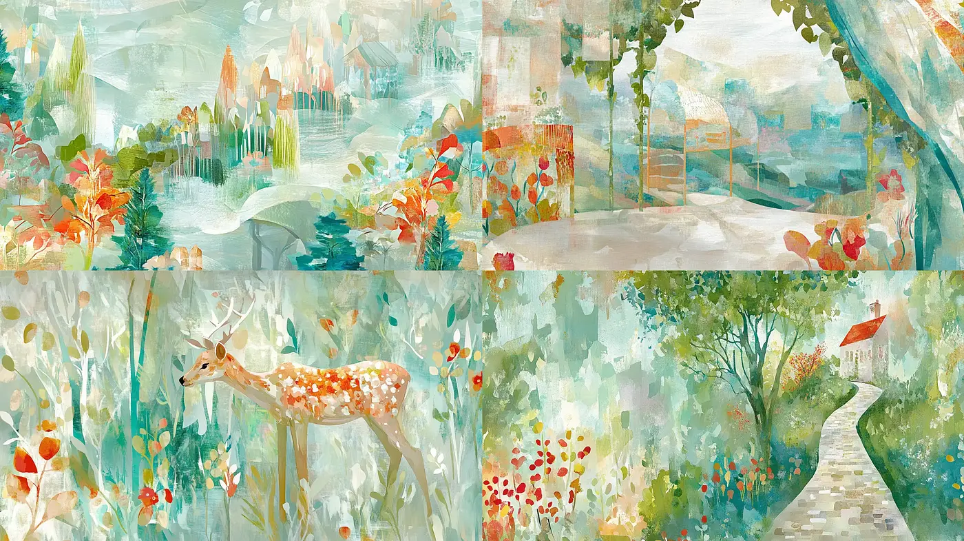 Whimsical Watercolor Dreamscape with Pastoral Serenity - Midjourney sref style