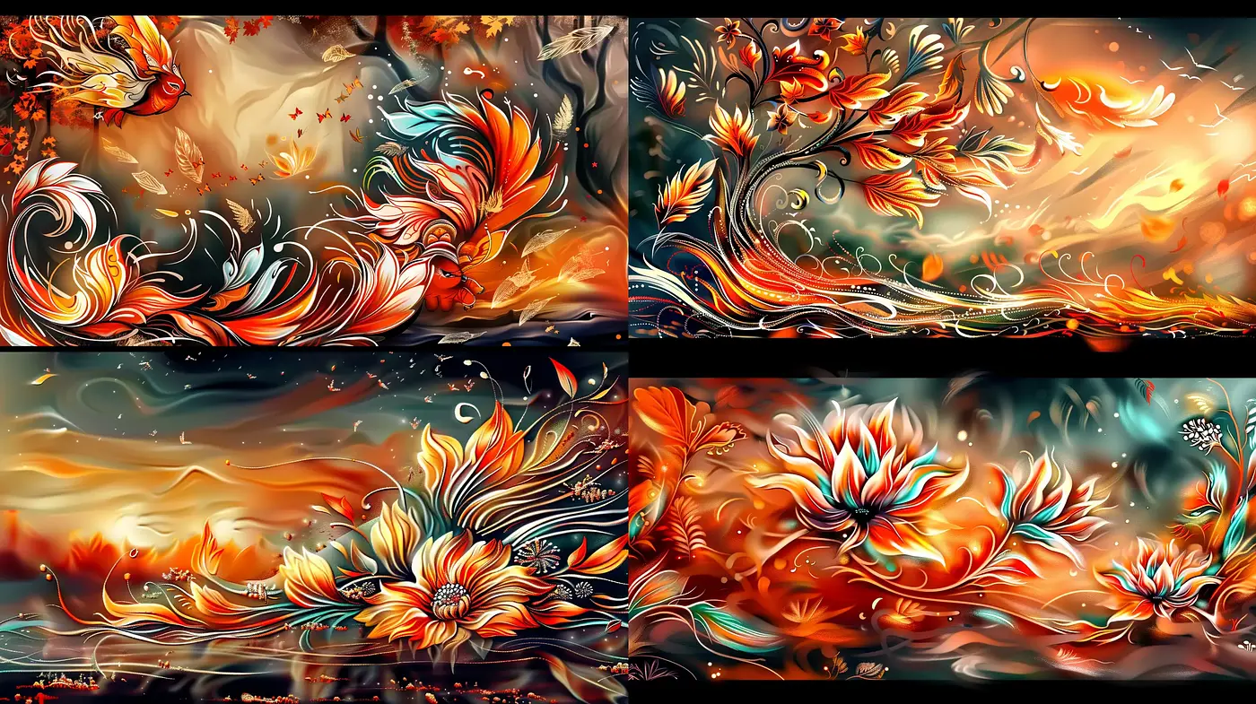 Ethereal Flames of Chromatic Expression: A Dance of Vivid Hues and Fluid Forms - Midjourney sref style