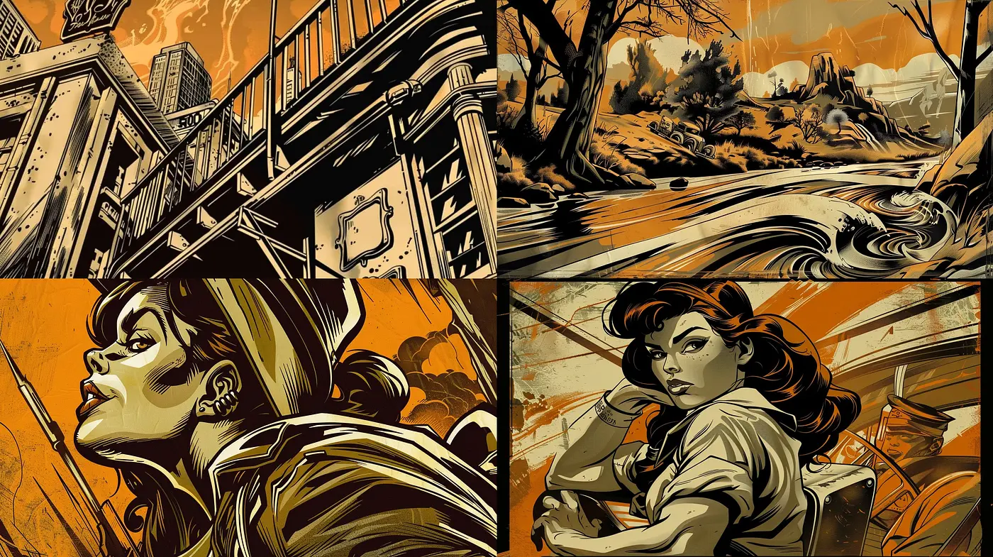Consistent Vintage Sepia-toned Graphic Novel Illustrative Style - Midjourney sref style