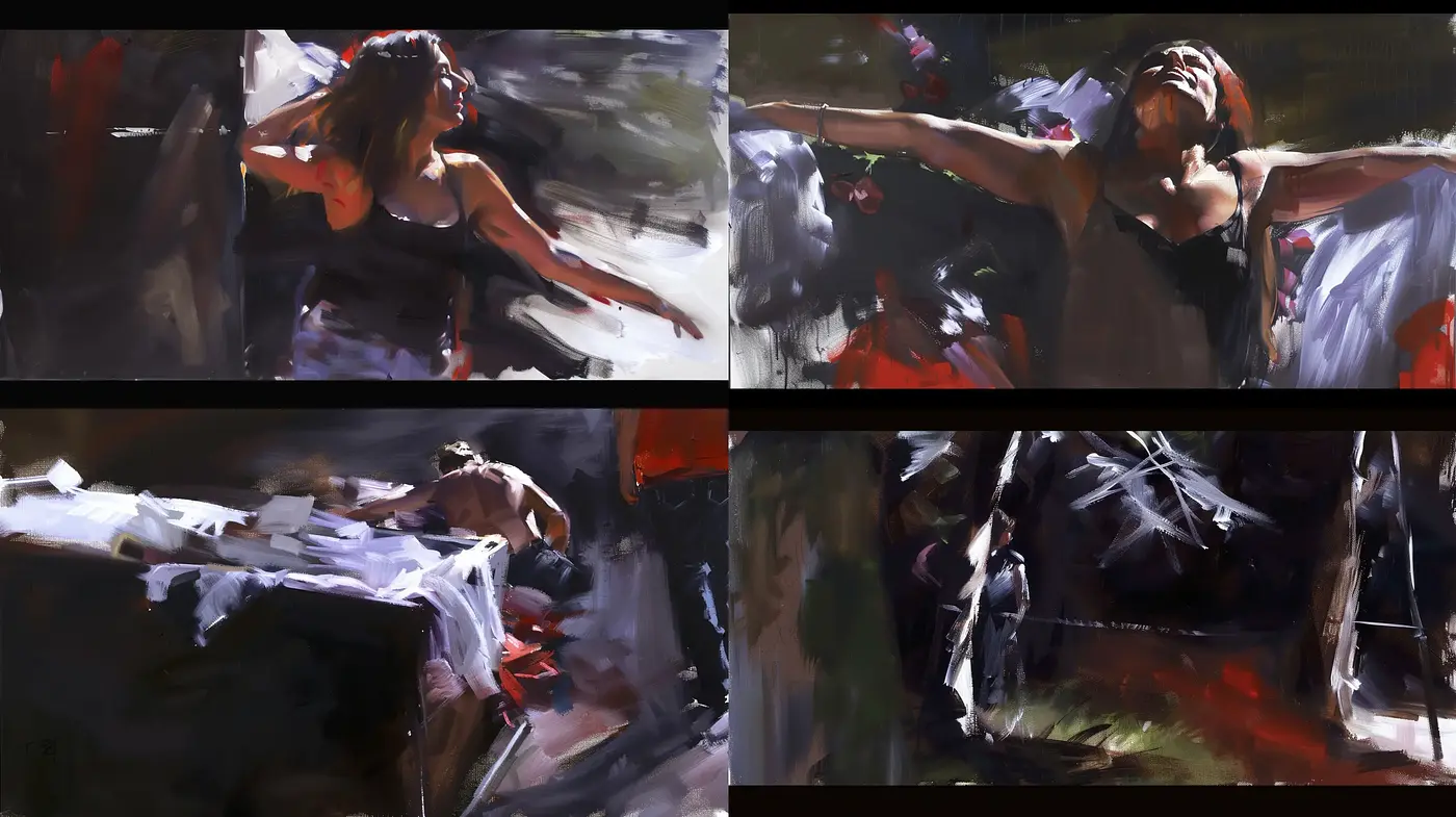 Dynamic Brushwork and Rich Contrasts in Expressive Figurative Compositions - Midjourney sref style