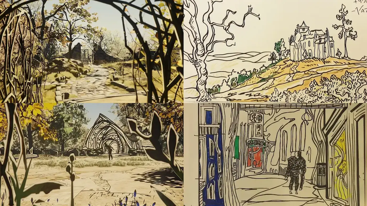Stylized Illustrations with a Minimalist Aesthetic and Natural Elements - Midjourney sref style