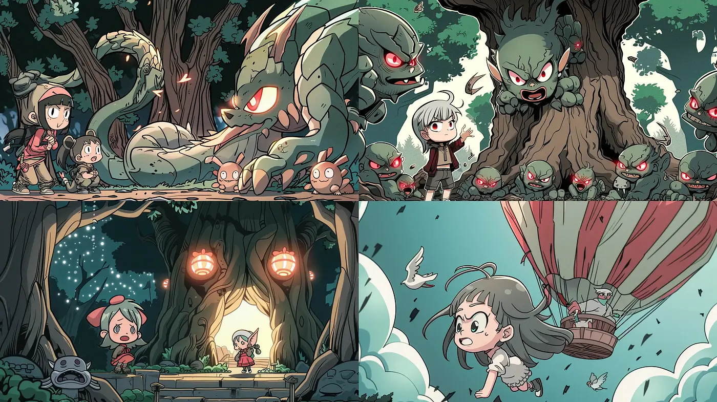 Enchanted Forest Adventure in Stylized Comic Imagery - Midjourney sref style