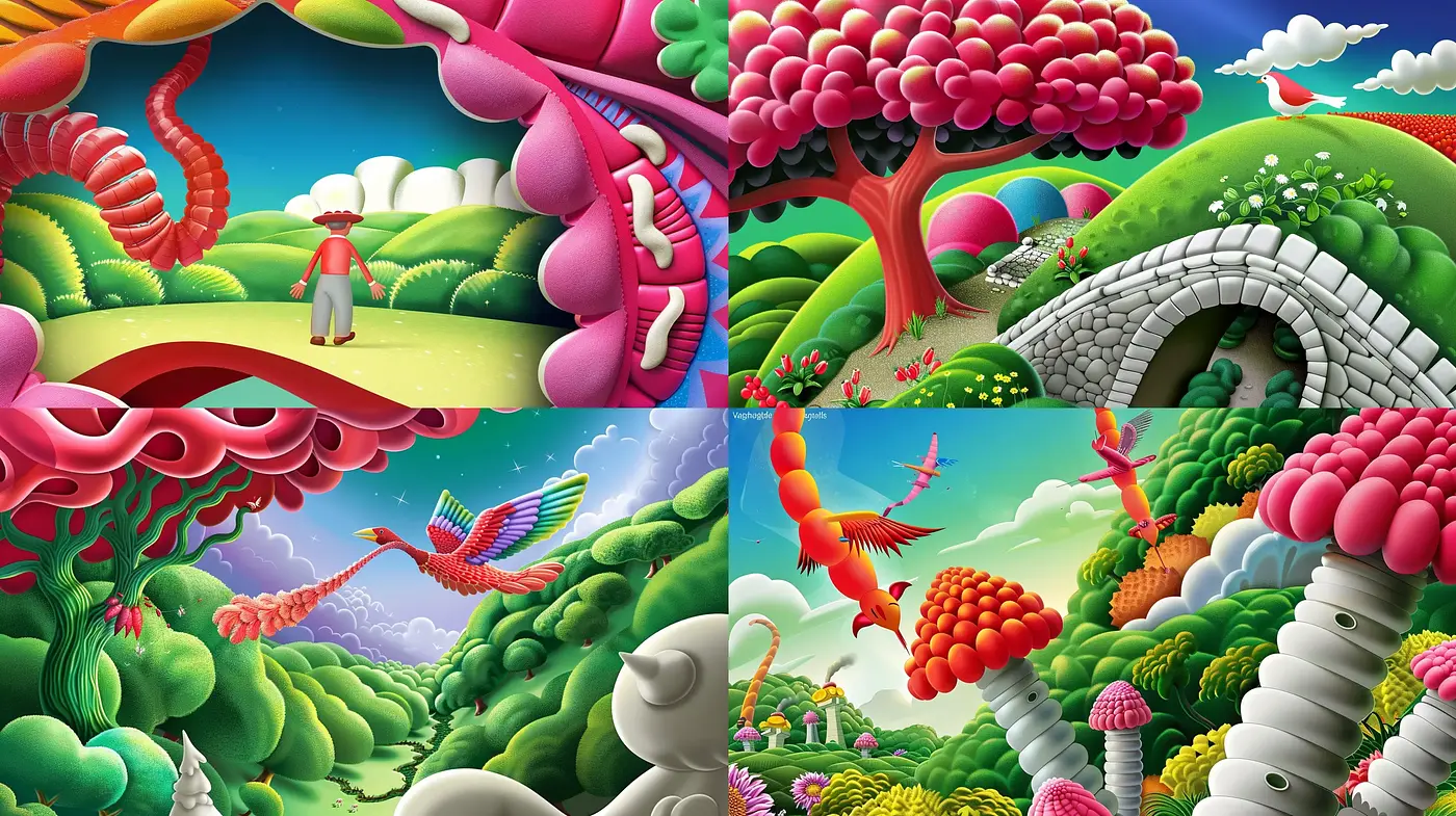 Vivid Utopian Dreamscapes: A Journey through Lush Synthetic Tableaus - Midjourney sref style