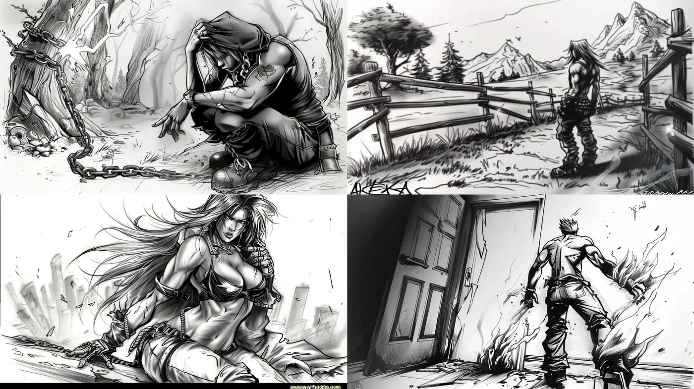 Monochromatic Dynamic Brushwork - Midjourney sref style
