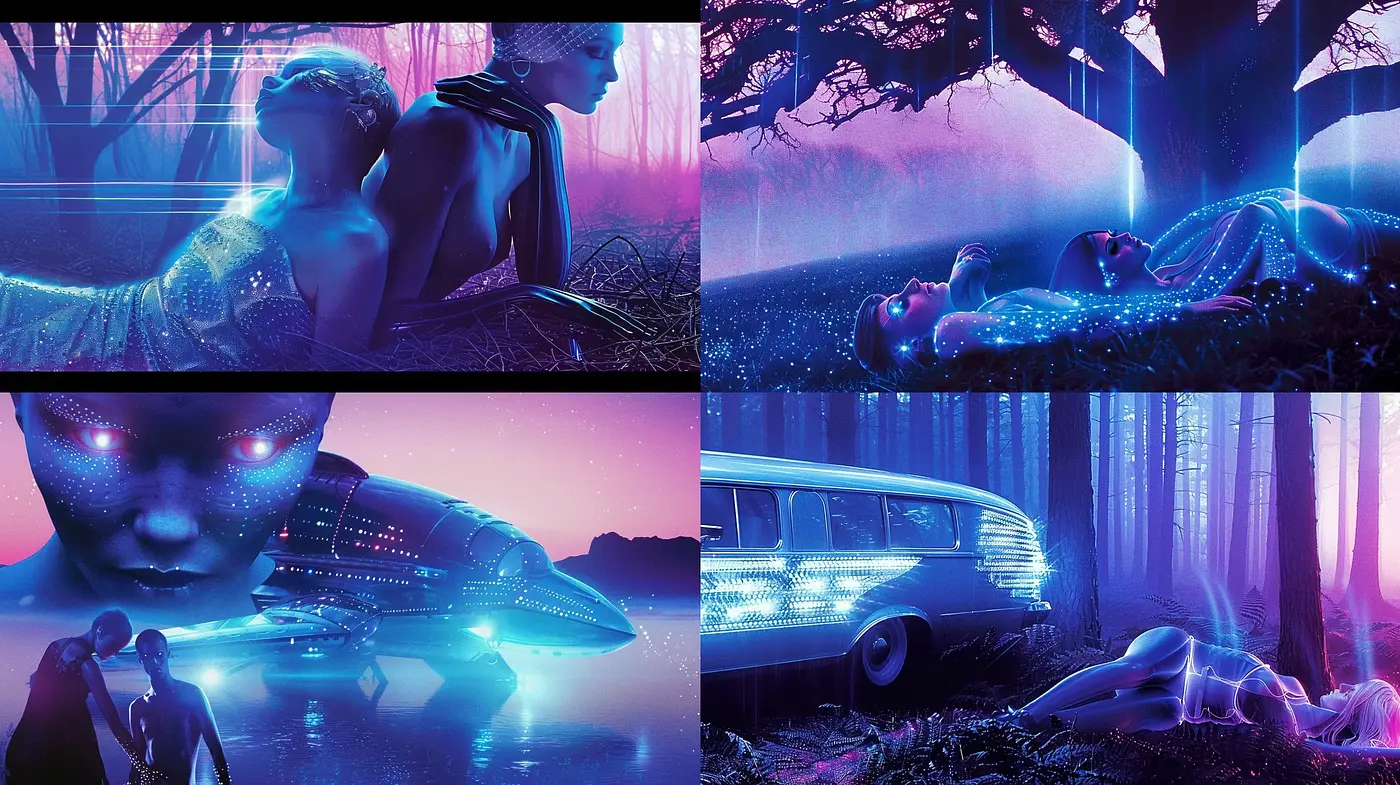 Futuristic Dreamscape: A Synthesis of Ethereal Sci-Fi Aesthetics and Neon Surrealism - Midjourney sref style
