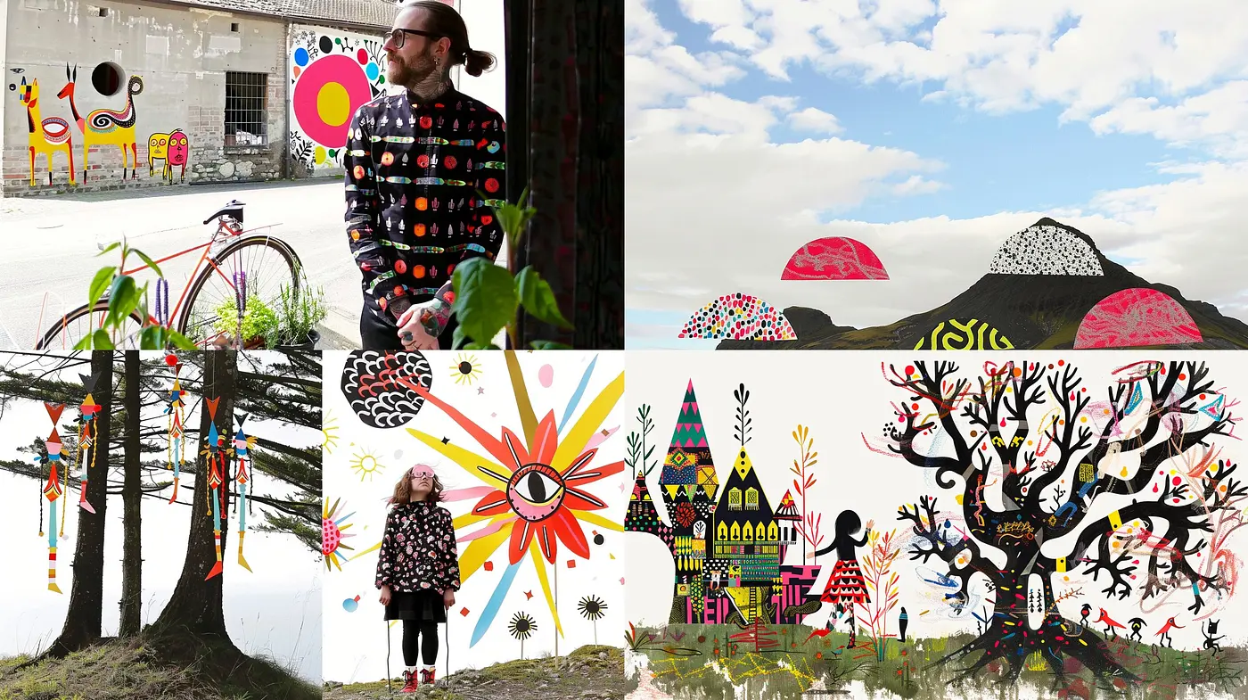 Vibrant Abstract Folk Fusion with a Whimsical Twist - Midjourney sref style