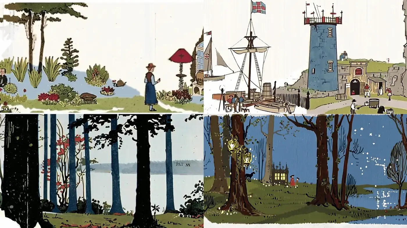 Charming and Playful Illustrations with Whimsical Landscapes - Midjourney sref style