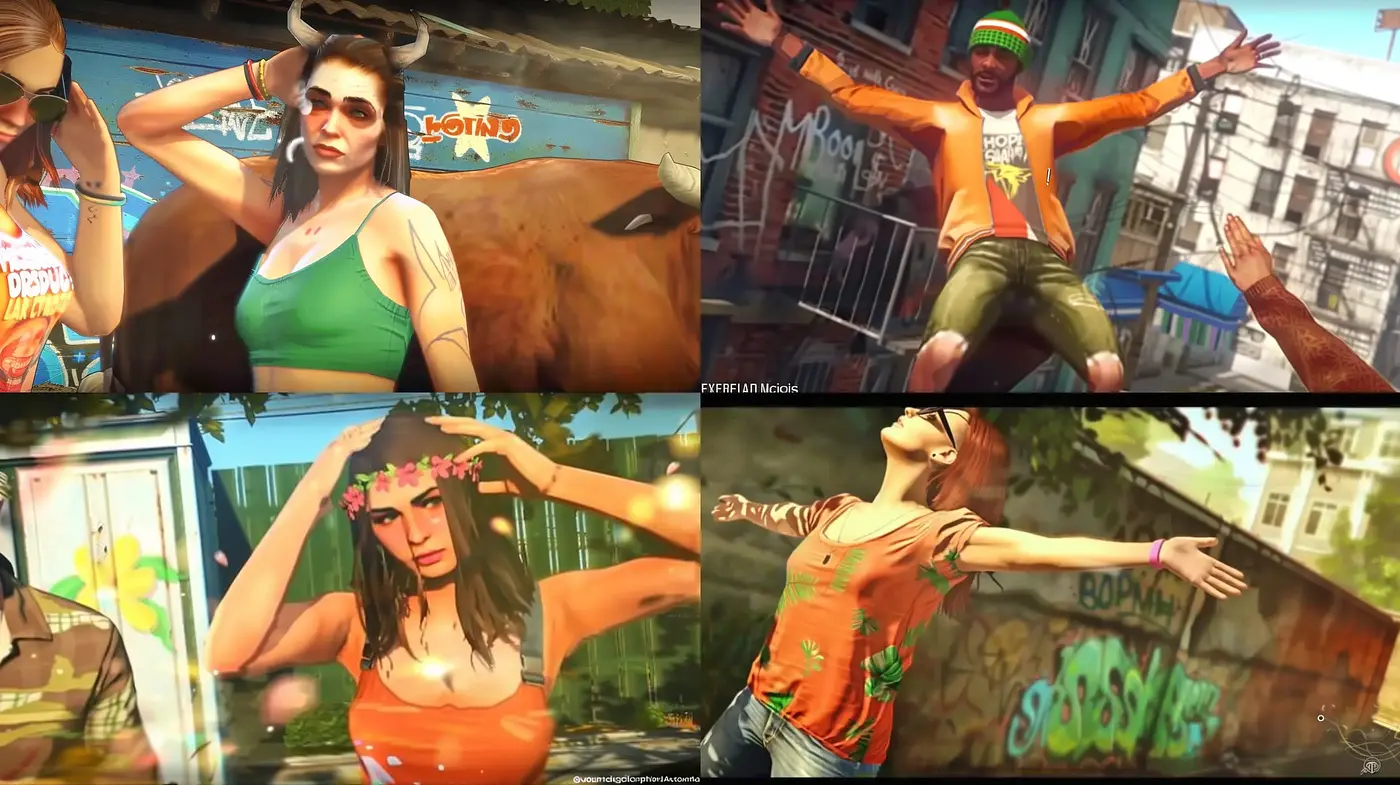 Urban Summer Bliss: A Fusion of Vibrant Street Art and Dynamic Poses - Midjourney sref style
