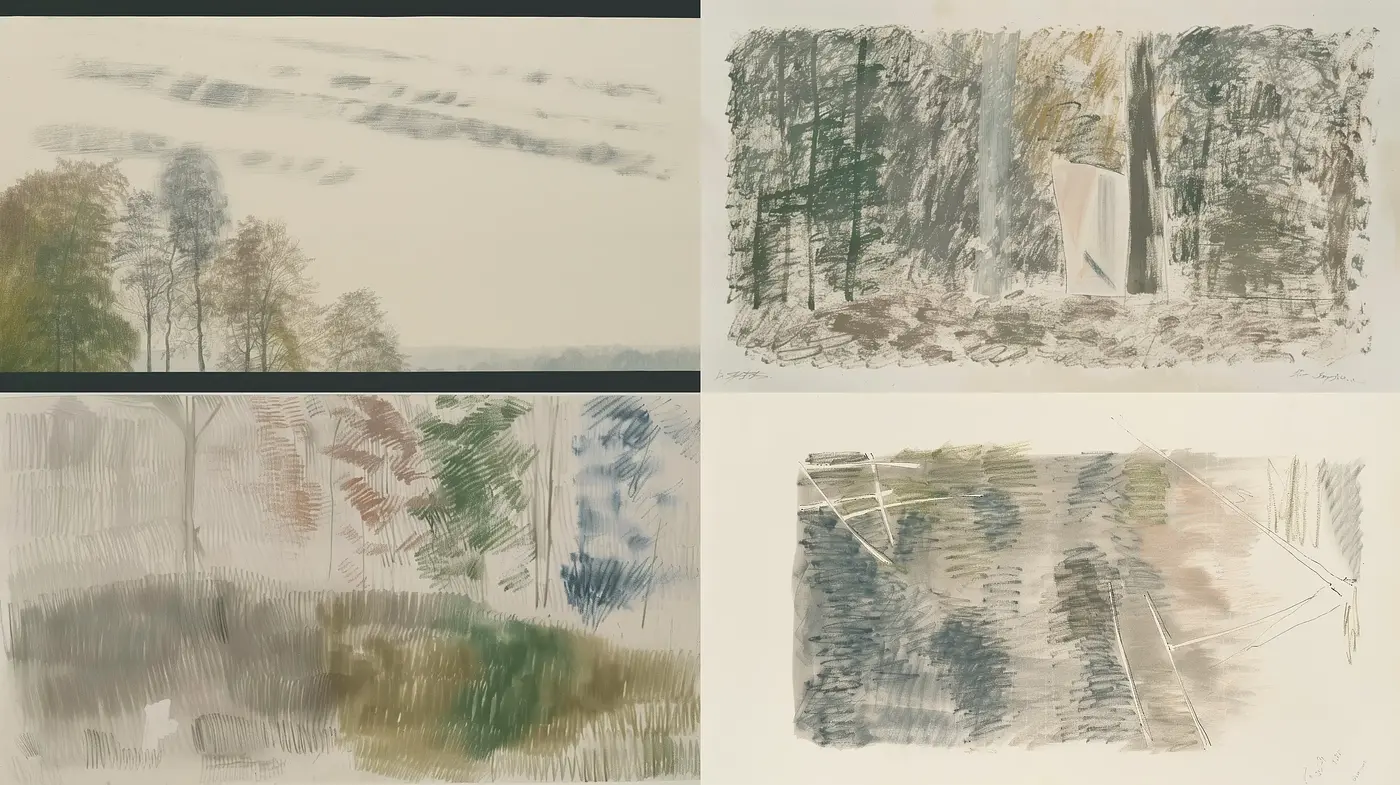 Ethereal Nature Sketches: A Fusion of Impressionist and Expressionist Textures - Midjourney sref style